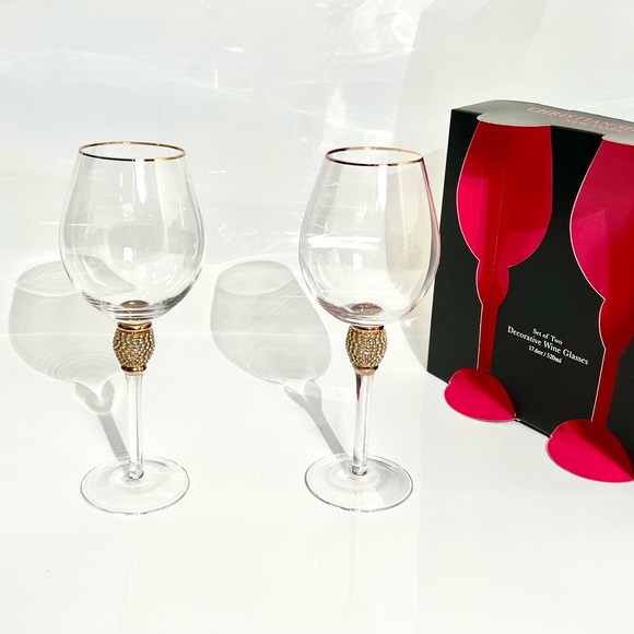 Christian Siriano Set of 2 Decorative Wine Glasses Crystal and Gold Embellished